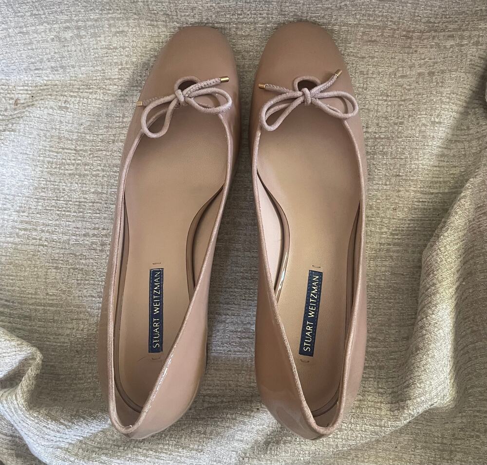 Stuart Weitzman Bow Ballet Pumps Taupe Leather Low Heel Women’s Size 10